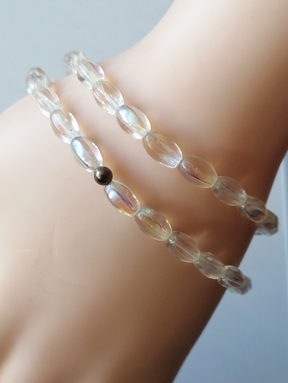 Iridescent Clear Hue Acrylic Beads (46 beads) Bracelet on Plastic Cord